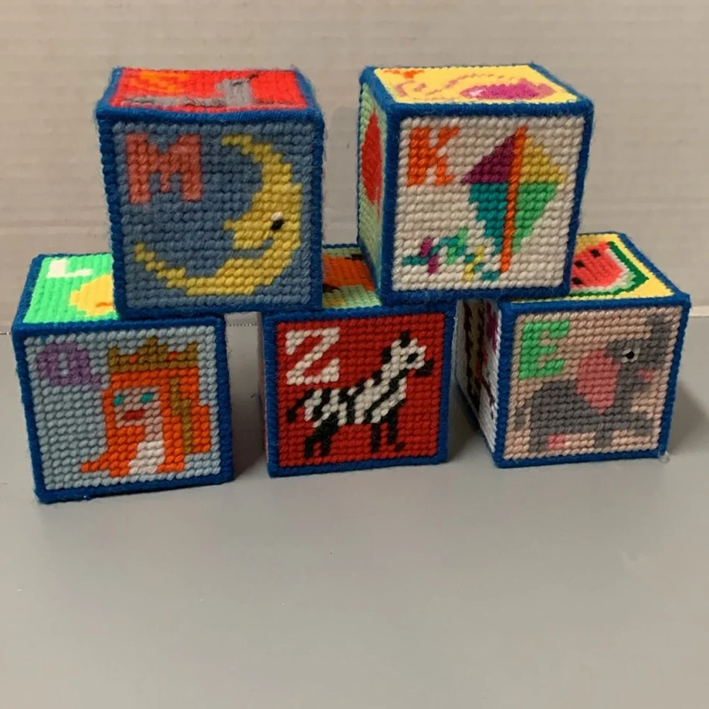 Handmade Needlepoint 3inch Alphabet Blocks with bell inside